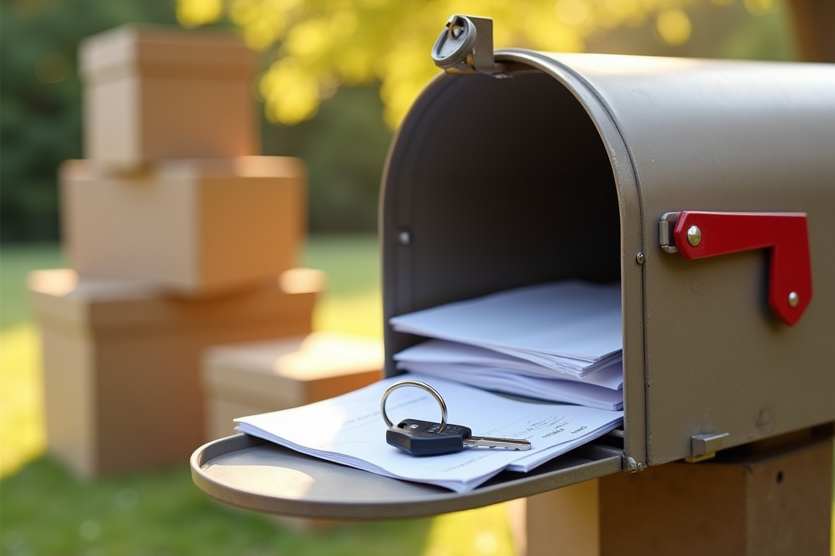 Boite aux lettres débordante de courriers avec clés de maison à l