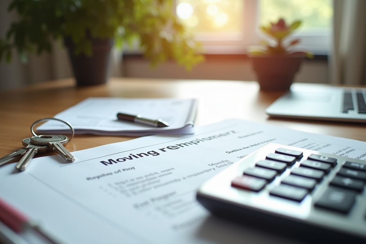 Bureau organisé avec documents et reçus pour remboursement de déménagement