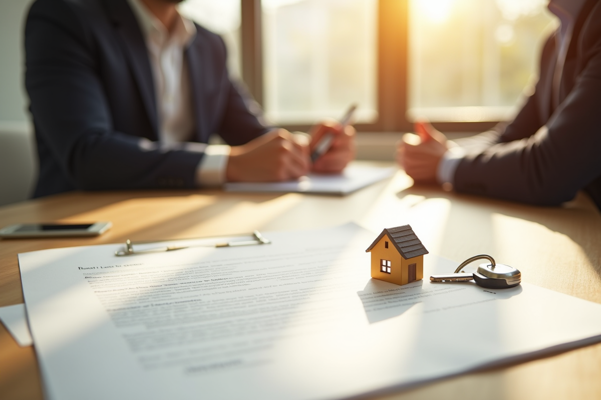 Contrat de location et clés sur une table en bois ensoleillée