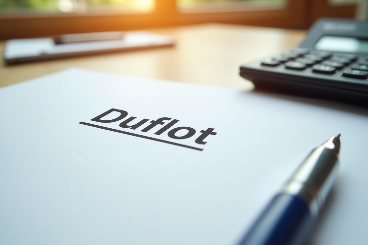 Documents officiels Duflot avec une calculatrice sur un bureau lumineux