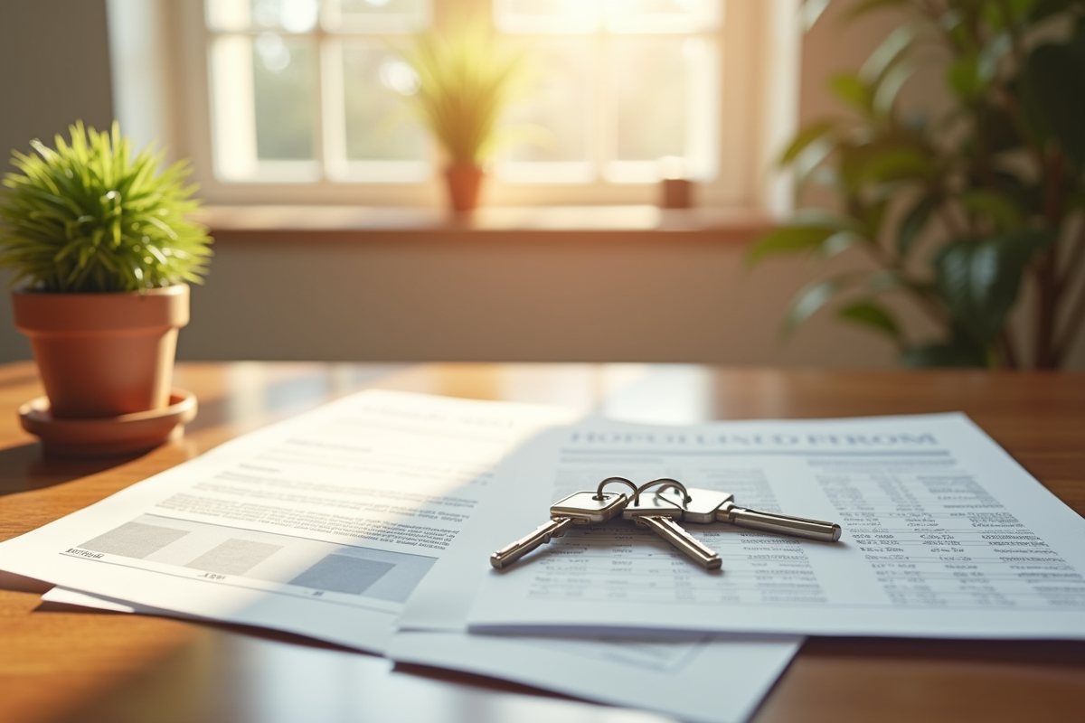 Dossier immobilier et clés sur une table en intérieur cosy