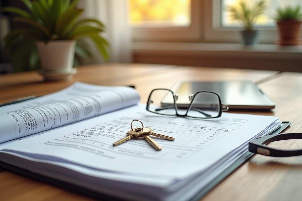 Dossier organisé avec documents et clés dans un intérieur chaleureux