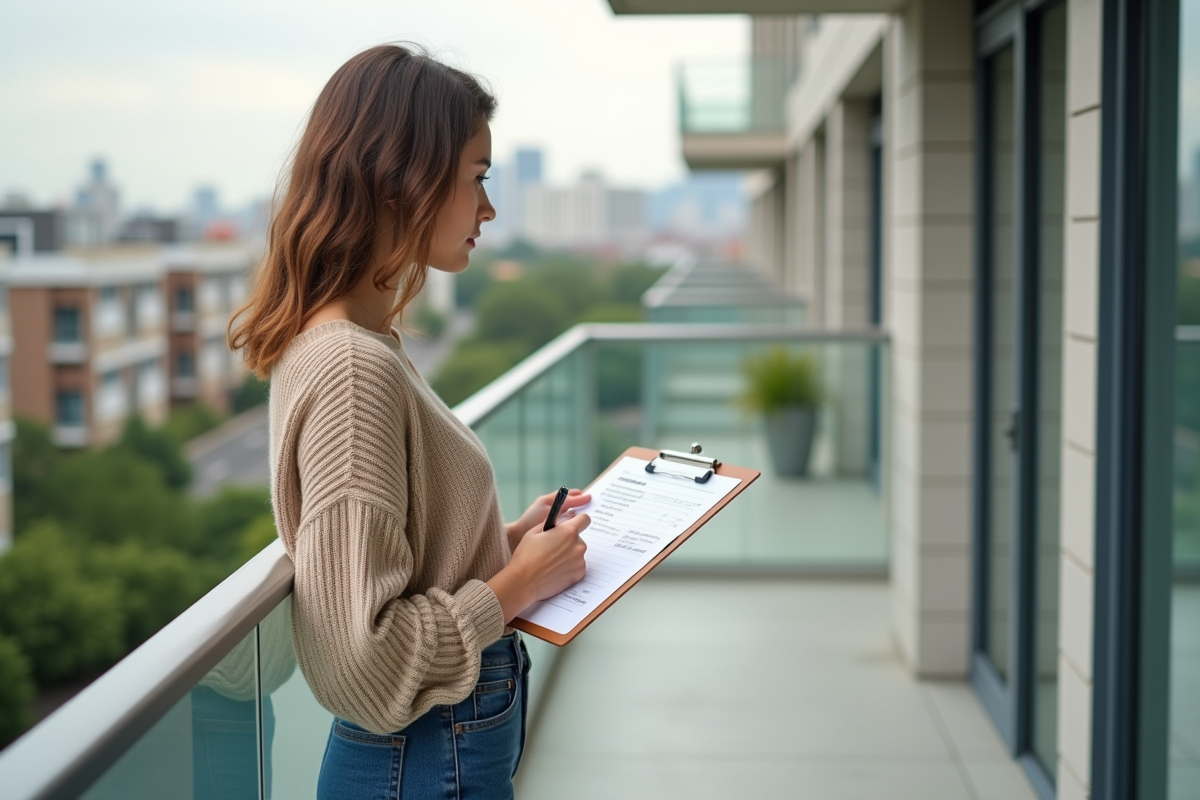 Jeune femme vérifiant des statistiques de location en extérieur