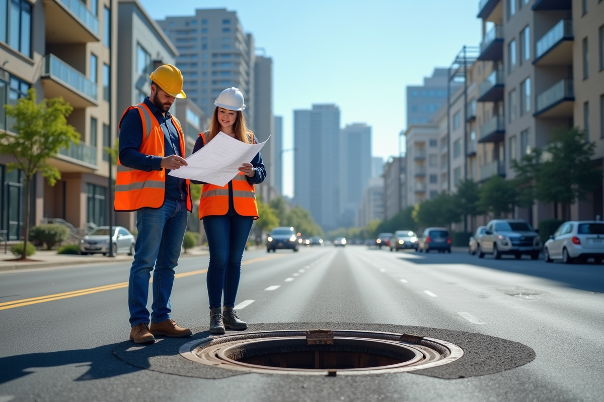 Ingénieur et propriétaire examinant des plans près d