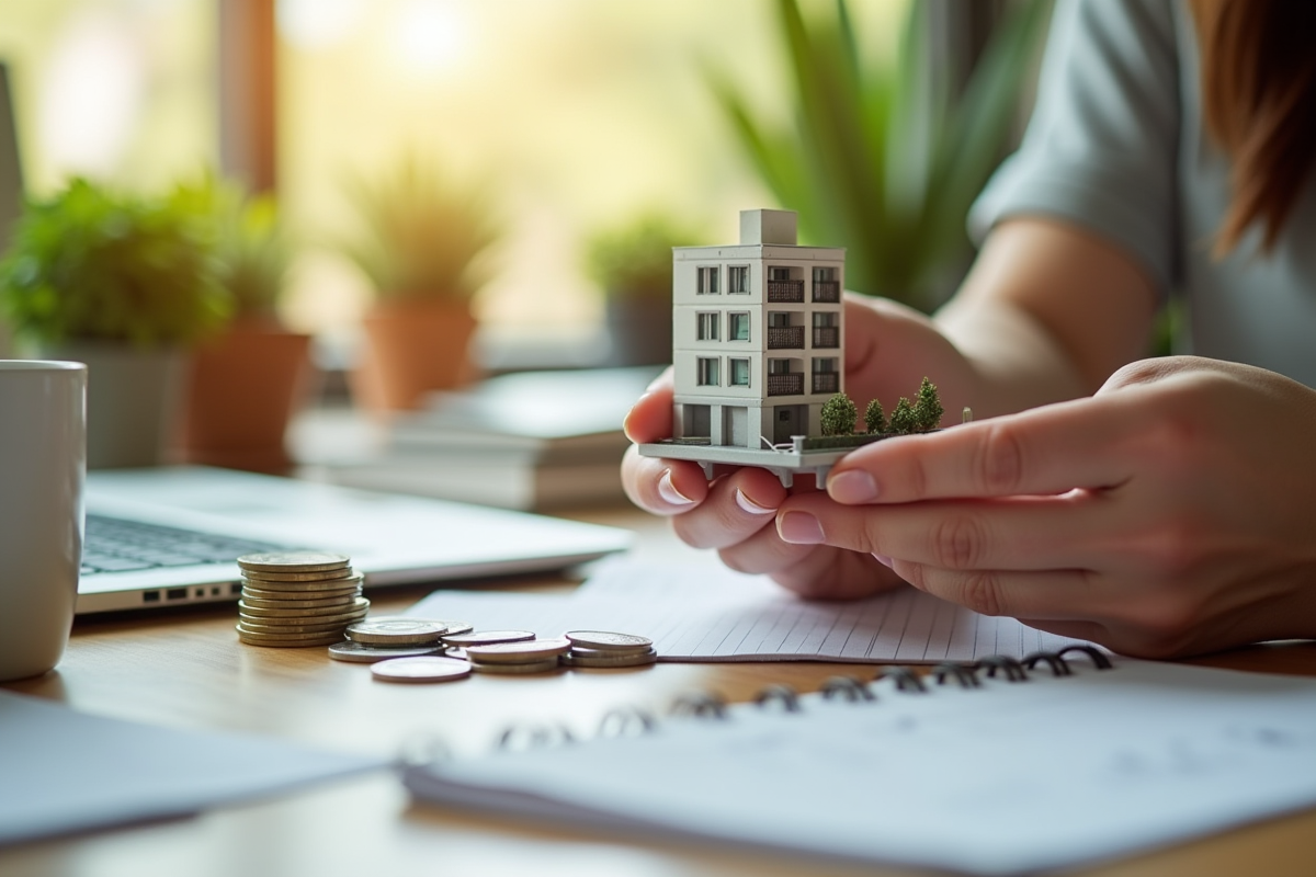 Mains tenant une maquette d appartement avec pièces d euro et notes SCPI