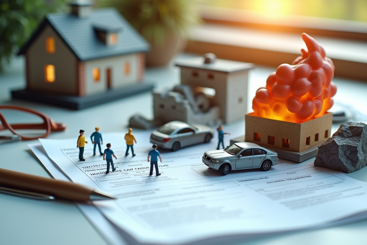 Maquettes de sinistres assurance avec documents et accessoires