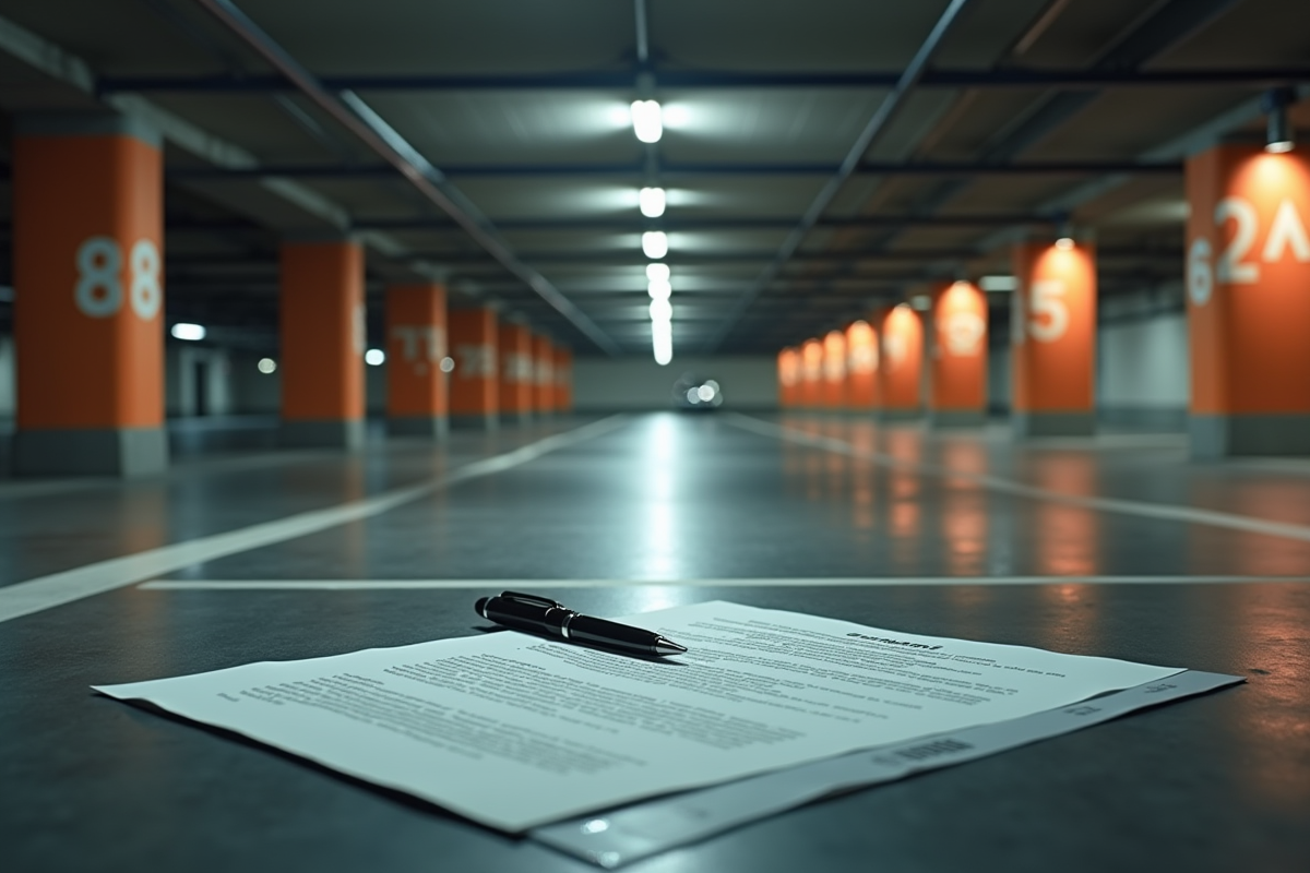 Parking souterrain avec voiture et document officiel