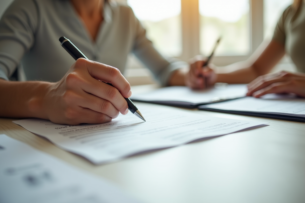 Gros plan sur des mains remplissant des formulaires de demenagement