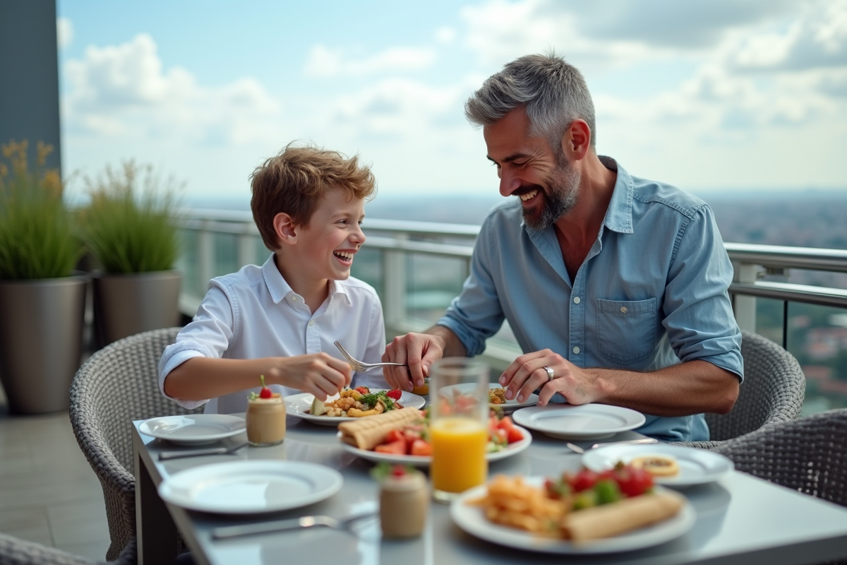 Père et fils riant lors d