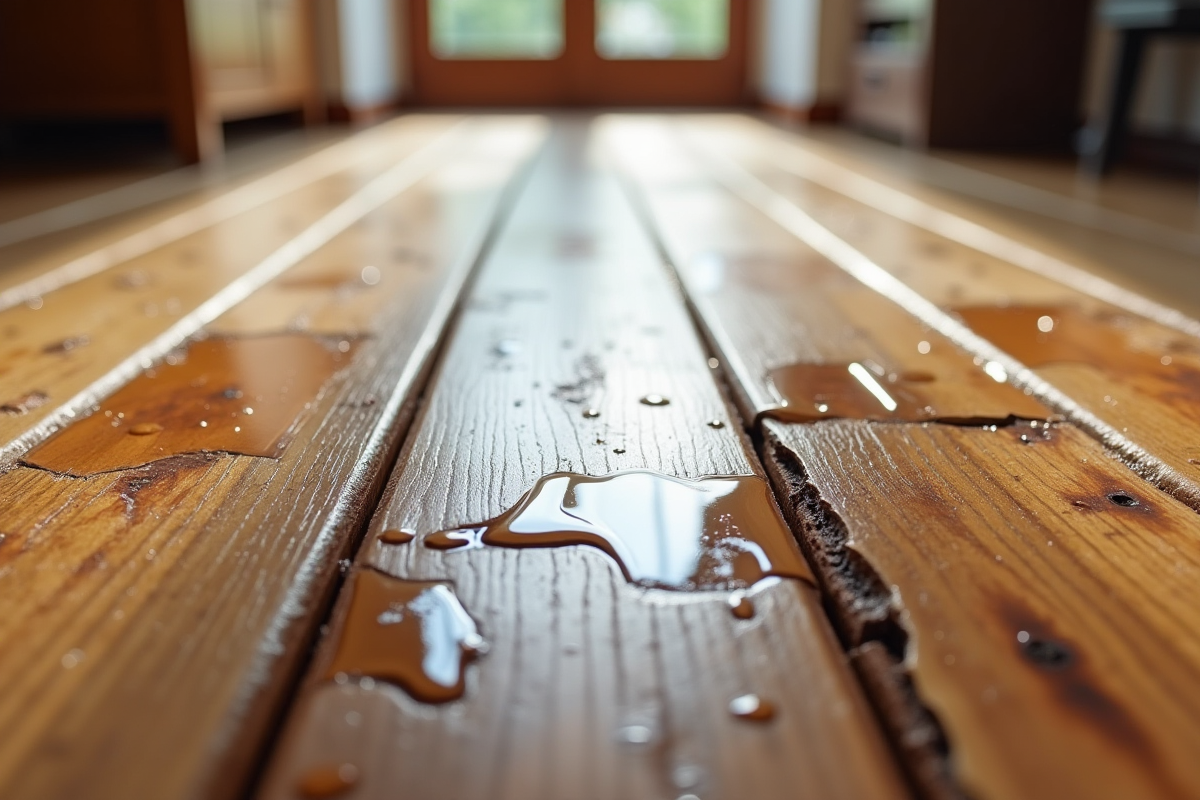 Détail de planches de bois endommagées par l